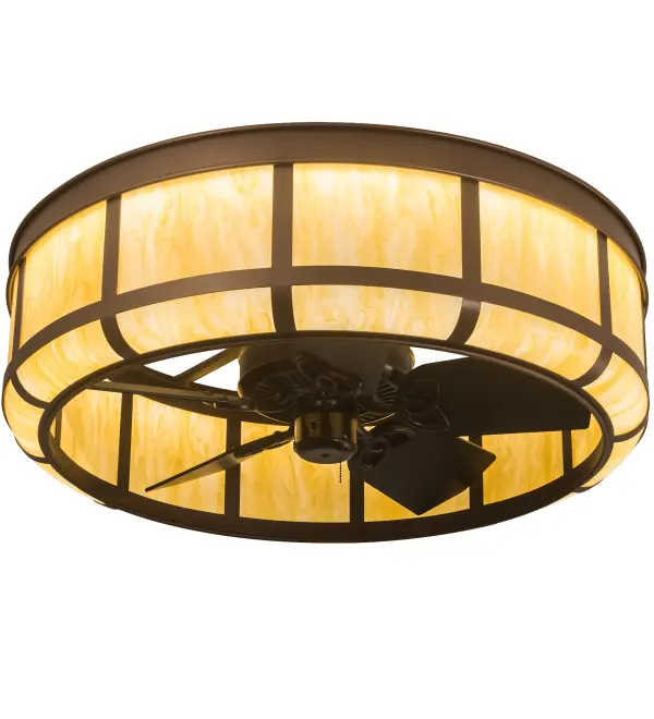 A unique Craftsman styled fan integrated lighting fixture. A stunning Botticino Idalight diffuser is enhanced with a Mahogany Bronze finish. This modern marvel illuminates with Integral energy efficient LEDs. In summer; the fan pushes down a windchill that circulates to keep the space cool and comfortable. In winter; the fan is reversed to pull the room air up towards the ceiling and force the warm air back down into your space. The Prime Lanesboro Chandel-Air is featured in our American made; American designed handcrafted Chandel-Air Collection. Manufactured in Yorkville; New York. UL and cUL listed for dry and damp locations.