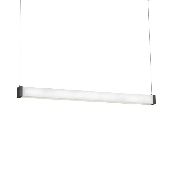 A sleek linear ceiling pendant utilizes Integral energy efficient LED lamps for functional lighting applications in residential; hospitality and commercial environments. The architectural styled fixture is created with a Statuario Idalight diffuser and hardware featured in a Weatherable Silver finish. Handcrafted by highly skilled artisans in our 180;000 square foot manufacturing facility in Yorkville; NY; this pendant is dimmable with a 0-10V system. Offered in custom sizes; styles; colors and additional lamping options. The 48 inch fixture is UL and cUL for damp and dry locations.