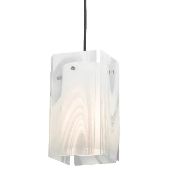 Cool and contemporary. With the brushstroke artistry of a fine painter, the Metro Quadrato Pendant features Blanco Swirl art glass in a geometric profile. The fixture is enhanced with Textured Black finished Brass hardware. Group these mini pendants over a kitchen island, table or bar to make an impressive design statement. The overall height ranges from 10 to 72 inches as the stem can be adjusted in the factory upon request. Made to Order in our 180,000 square foot manufacturing facility in Yorkville, New York. Diffuser colors, metal finishes and fixture sizes can be customized to your needs. UL and cUL listed for dry and damp locations. Collection: Metro Finish: Textured Black Glass: Blanco Swirl (White) Statuario Idalight Width: 6.25" Height: 10.00" Length: 5.00" Weight: 3.50 lb Extension from Wall: 4.00" Number of Bulbs: 1 Maximum Wattage: 60.00 W Bulb Type: T10 Bulb Base: E26 Light Source: LED Color Temperature: 2700 K Material: Steel Country of Origin: USA Safety Listing: Damp Safety Rating: Damp LED