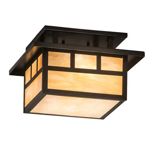 This ceiling fixture features a stunning Craftsman design statement captured with a dramatic Mission-style profile and a Double Bar straight-line design. The Beige Iridescent Glass diffuser is enhanced with a frame and hardware in a Craftsman Brown finish. The ceiling fixture is ideal for illuminating corridors and entryways in timber homes; modern farmhouses; and other spaces. The Hyde Park Double Bar Mission Flush Mount is included in our American-made; American-designed; handcrafted Craftsman Signature Series and manufactured in Yorkville; New York. UL and cUL listed for dry and damp locations. Our Build Your Own Craftsman Signature Series features unlimited combinations of styles. The collection is called Build Your Own because it is fully configurable and customizable from size and design to finish and lens color. Marine-grade; solid brass; or copper raw materials are utilized to ensure items from the Craftsman Signature Series of outdoor and indoor lighting will stand the test of time; as these premium metals are impervious to most types of oxidation. Hand-applied Patina finishes on brass and copper are sealed with a clear varnish and over time; may require gentle maintenance; such as wax; to delay or reverse the natural living finish attributes indicative of this finishing process. Patina finishes on brass and copper provide strong resistance to fading from sun exposure; will not chip or crack; and will not rust like a steel- framed item in the same conditions. Choose from many style options; or send us your concept today. Call today to learn how to use the configuration tool on our website to get an instant item number. - alternate view