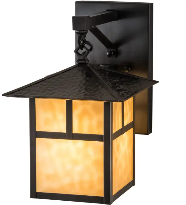 The Brass T" Mission Lighting fixture features a Craftsman-style lantern; perfect for fine interior and exterior lighting applications. The wall fixture offers a Beige Art Glass diffuser with a frame and hardware in Craftsman Brown. The handsome indoor/outdoor lighting fixture can provide beautiful ambient lighting in corridors and facades in fine homes and other spaces; from Biltmore; North Carolina; to Dumbarton Oaks in Washington; DC; to Montecito; California. The Seneca "T" Mission Straight Arm Wall Sconce is included in our American-made; American-designed; handcrafted Craftsman Signature Series and manufactured in Yorkville; New York. UL and cUL listed for dry; damp; and wet locations. Our Build Your Own Craftsman Signature Series features unlimited combinations of styles; functions; sizes; and finishes. Options include lanterns; pier and post mounts; and deck lights crafted of marine-grade materials like brass and copper with timeless living finishes offered to endure harsh climates."