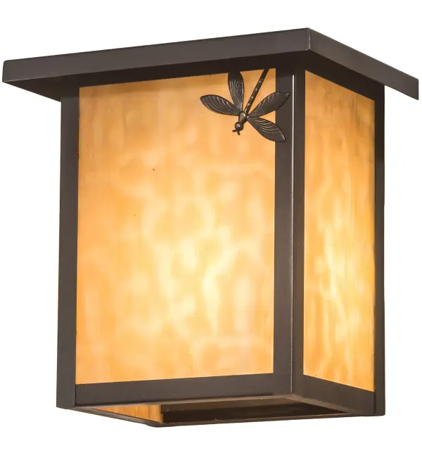 A delicately etched Dragonfly accent adorns this handsome Craftsman Signature Wall Sconce. The Seneca Dragonfly Right Wall Sconce features a Beige Art Glass lens which is complemented with hardware; frame; and accents in a Craftsman Brown finish. Ideal for illuminating indoor and outdoor settings; this fixture pairs beautifully with our Seneca Dragonfly Left Wall Sconce model 197061. Handcrafted by highly skilled artisans in our 180;000 square foot manufacturing facility at the foothills of the Adirondack Mountains. Custom sizes; colors; styles and dimmable energy efficient lamping options are available. This nature-inspired sconce is UL and cUL listed for dry; damp and wet locations.