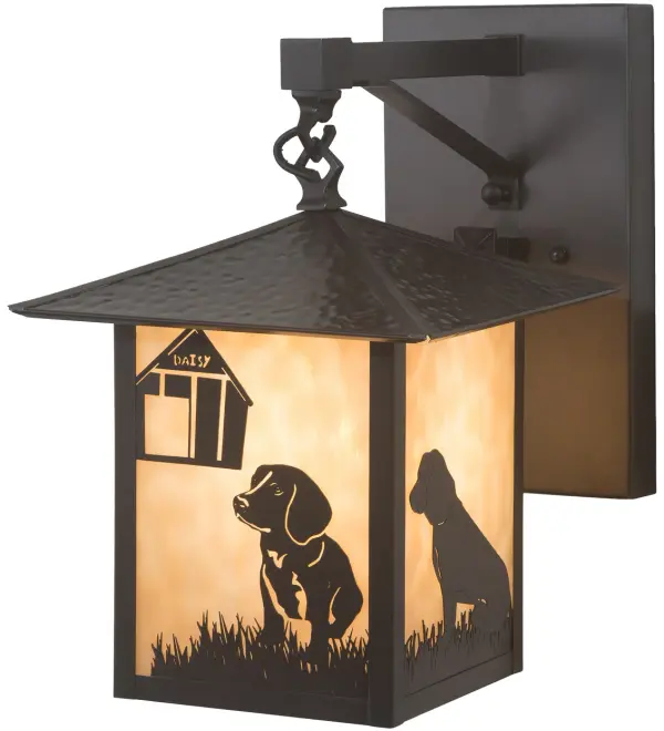 The material is Brass and Mica. The finish is Craftsman Brown. The shade is Beige Glass.