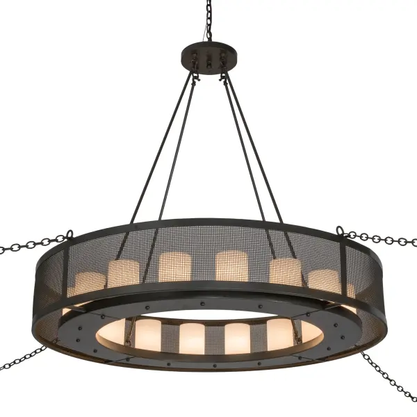 Discover a unique decorative look and industrial lighting design with this dramatic caged frame that reveals a Statuario Idalight 16-Cylindre configuration illuminating from within. The solid steel hardware; frame and grill are featured in a stunning Timeless Bronze finish. The fixture is ideal for illuminating lobbies; conference rooms; entryways and other residential and commercial spaces. Handcrafted by highly skilled artisans in the USA; this fixture is offered in a myriad of custom lamping options such as LED; as well as sizes; designs and finishes. The fixture is UL and cUL listed for damp and dry locations.
