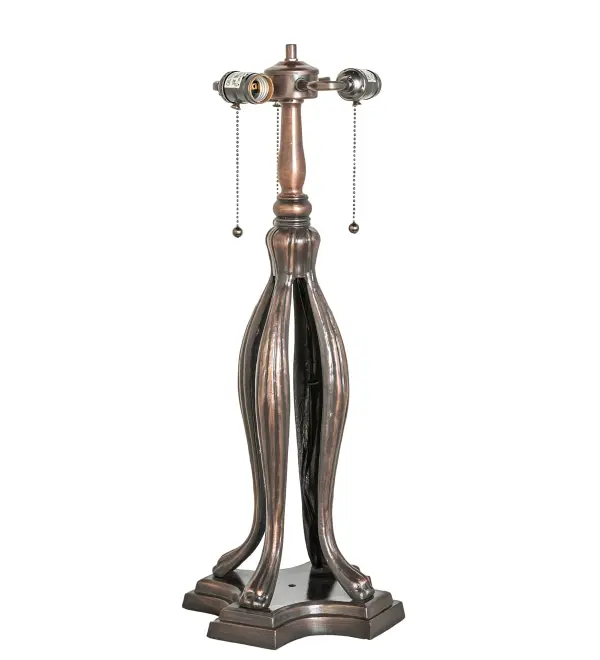 This artistic-style table base features intricate metal statuettes of four lion feet. The Mahogany Bronze decorative base features two traditional on/off pull-chains. It is perfect for embracing shades crafted from stained glass and other fine materials. The Lionfoot 3 Light Table Base is included in the American-Designed; handcrafted Decorative Table Base collection. It is UL and cUL listed for dry locations.