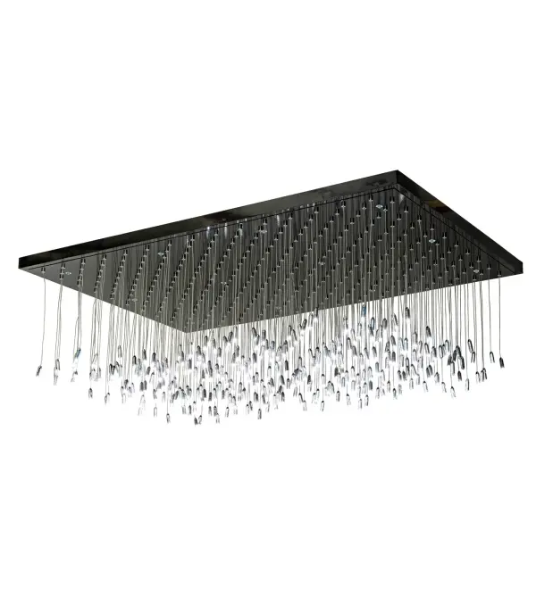Illuminate any space with a shimmering glow like a shower of brilliant Fireflies dancing from above. Integral LEDs provide energy savings, long life and beautiful light. The rectangular canopy is featured in a Jet Black finish.This fixture is handcrafted by highly skilled artisans in our 180,000 square foot manufacturing facility in Yorkville, NY. Custom sizes and finishes available. UL and cUL listed for dry and damp locations. Collection: Firefly Finish: Jet Black Glass: Black Metal Finish Width: 48.00" Height: 23.00" Length: 72.00" Weight: 380.00 lb Number of Bulbs: 300 Maximum Wattage: 0.30 W Bulb Type: 10MM Bulb Base: G4 Light Source: LED Color Temperature: 3000 K Material: Steel Country of Origin: USA Safety Listing: Damp Safety Rating: Damp LED