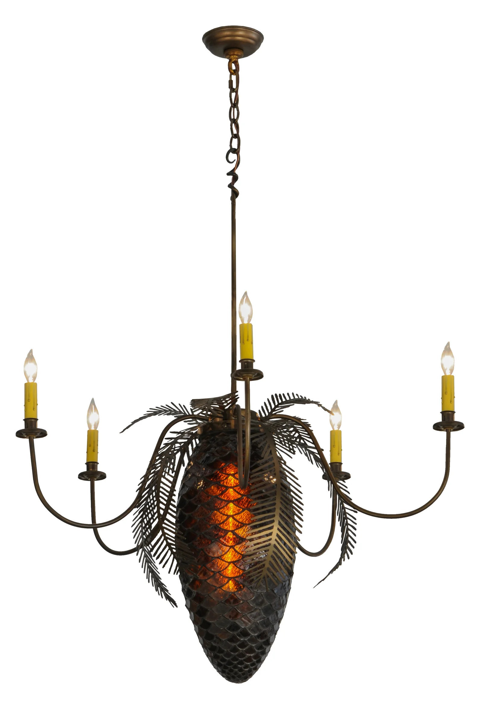 Pinecone Five Light Chandelier in Antique Copper