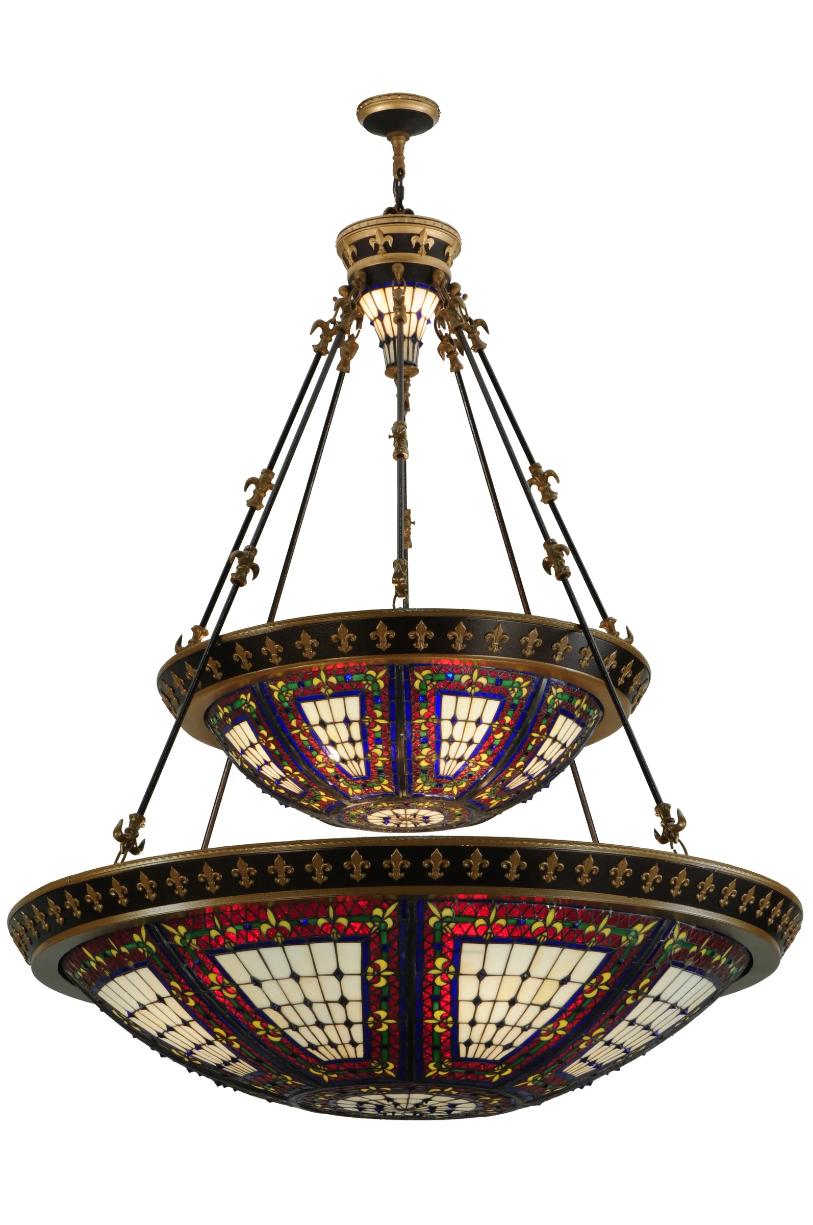 Fleur-De-Lis 16 Light Inverted Pendant in Mahogany Bronze W/ Antique Gold Accents