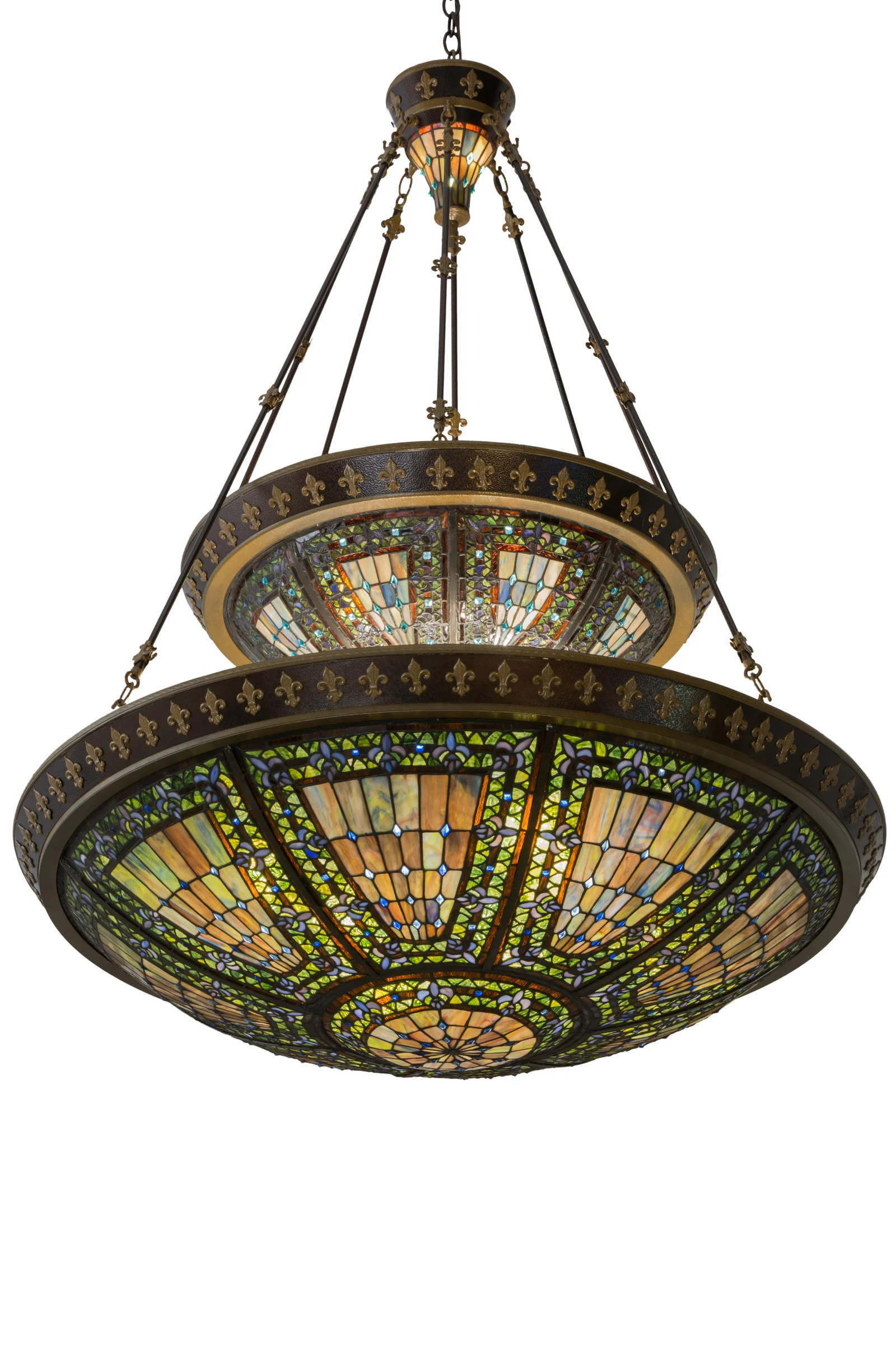 Fleur-De-Lis 14 Light Inverted Pendant in Nu Gold & Copper Vein