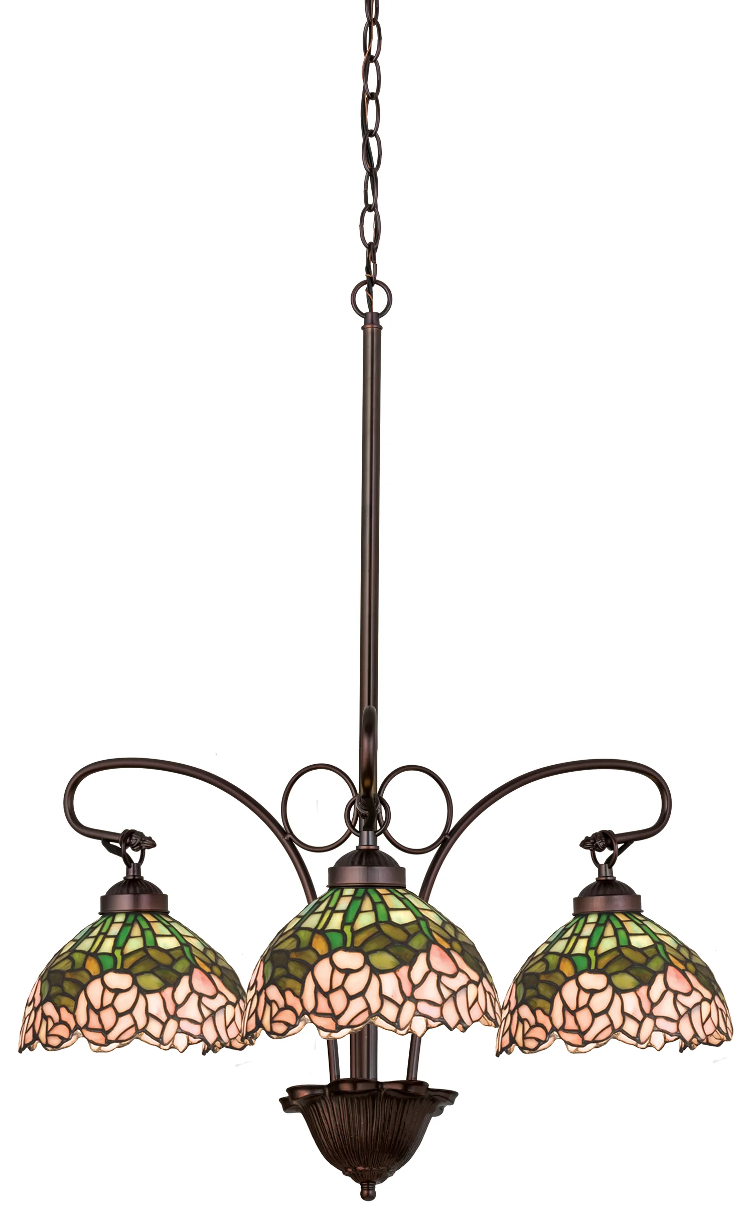 24" Wide Tiffany Cabbage Rose 3 Light Chandelier