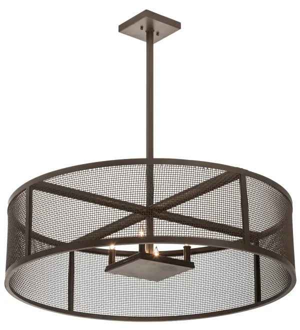 Discover a unique decorative look and industrial lighting design. A Grand Weave-Tex Grid frame reveals 4 Customer-supplied; Medium base lamps from within. Cilindro Rame offers solid hardware and frame featured in a Bronze finish. This truly distinctive openwork design is ideal for residential or commercial settings. Handcrafted by highly skilled artisans in our 180;000 square foot manufacturing facility. Offered in a myriad of sizes; designs and finishes. UL and cUL listed for damp and dry locations.