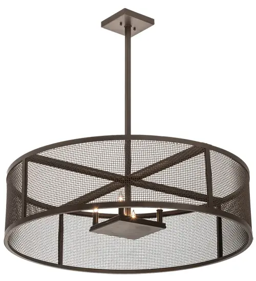Discover a unique decorative look and industrial lighting design. A Grand Weave-Tex Grid frame reveals 4 Customer-supplied; Medium base lamps from within. Cilindro Rame offers solid hardware and frame featured in a Bronze finish. This truly distinctive openwork design is ideal for residential or commercial settings. Handcrafted by highly skilled artisans in our 180;000 square foot manufacturing facility. Offered in a myriad of sizes; designs and finishes. UL and cUL listed for damp and dry locations. - alternate view