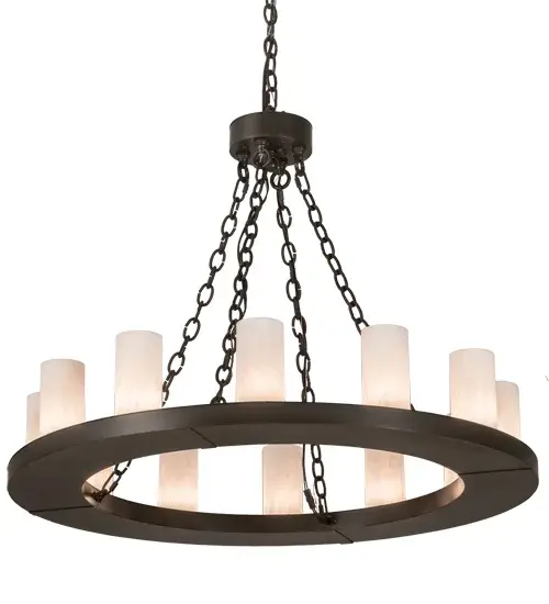 Blending an elegant style with a classic distinguished look, Loxley is custom crafted with 12 Statuario Idalight Cylindres. The chandelier is featured in a Timeless Bronze powder coat finish. Ideal for lighting applications in dining areas, conference tables, lobbies and other residential, hospitality and commercial spaces. The overall height ranges from 34 to 63 inches as the chain length can be easily adjusted in the field to accommodate your specific lighting needs. Handcrafted by highly skilled artisans in our 180,000 square foot manufacturing facility in Yorkville, New York. Diffuser colors, metal finishes and fixture sizes can be customized to your needs. UL and cUL listed for dry and damp locations. Collection: Loxley Finish: Timeless Bronze Glass: Whitestone Idalight Width: 36.00" Height: 34.00" Length: 36.00" Weight: 44.00 lb Number of Bulbs: 12 Maximum Wattage: 60.00 W Bulb Type: B11 Bulb Base: E26 Material: Steel Country of Origin: USA Safety Listing: Damp Safety Rating: Damp - alternate view