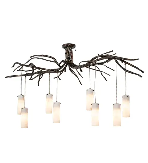 Like the branches of a wise old tree asleep in the cold winter woods; the Winter Solstice Cilindro Chandelier is an abstract expression of light that is perfectly poetic. Meticulous architectural details abound with Dark Burnished Antique Copper branches hibernating until the light from 8 Whitestone Idalight Cylindres provide a warm; friendly embrace. Ideal for illuminating billiard/dining tables; islands; counters; and bars. Custom crafted in our 180;000 square foot manufacturing facility in Yorkville; New York. Custom options; including special sizes; finishes; styles are offered. Dimmable energy efficient lamping available. UL and cUL listed for dry and damp locations. - alternate view