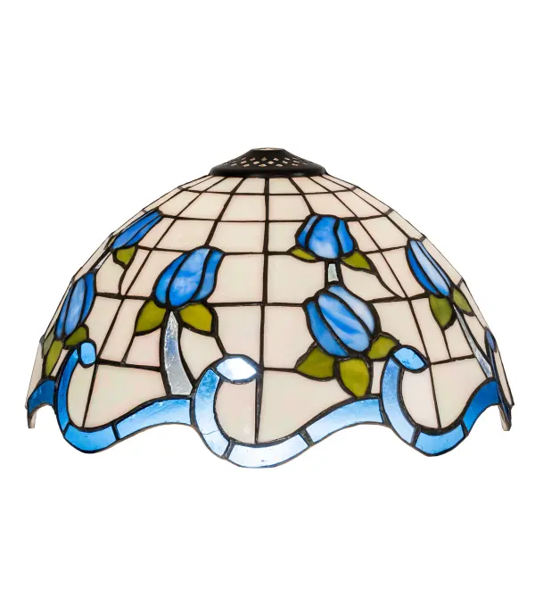 Every Meyda Tiffany item is a unique handcrafted work of art. Natural variations in the wide array of materials that we use to create each Meyda product make every item a masterpiece of its own. Photographs are a general representation of the product. Colors and designs will vary. Collection: Roseborder Glass: Stained Glass Width: 12.00" Height: 7.00" Length: 12.00" Weight: 3.00 lb Country of Origin: CHINA Safety Listing: Damp Safety Rating: Damp
