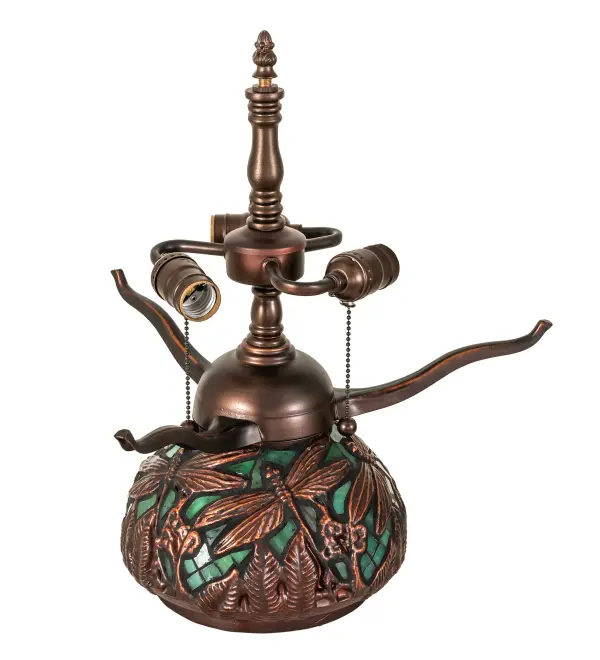 Every Meyda Tiffany item is a unique handcrafted work of art. Natural variations in the wide array of materials that we use to create each Meyda product make every item a masterpiece of its own. Photographs are a general representation of the product. Colors and designs will vary. Collection: Tiffany Dragonfly Finish: Mahogany Bronze Glass: Green Width: 18.00" Height: 16.00" Length: 18.00" Weight: 8.50 lb Extension from Wall: 6.50" Number of Bulbs: 3 Maximum Wattage: 60.00 W Bulb Type: A19 Bulb Base: E26 Material: Zinc/Glass Country of Origin: CHINA Safety Listing: Dry Safety Rating: Dry