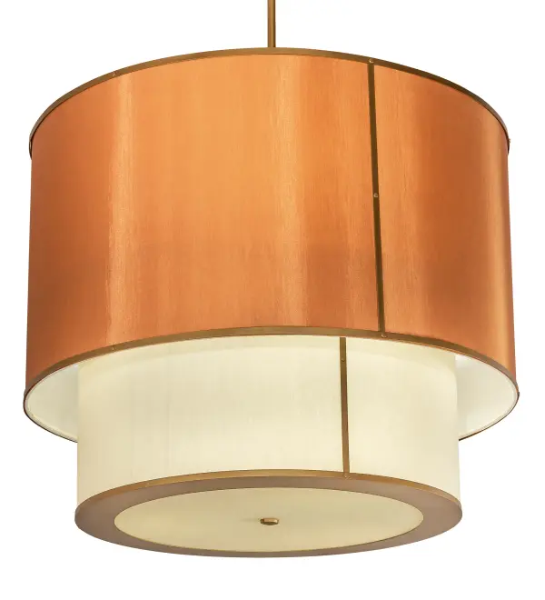 A refined style for today's popular interiors. This Cilindro pendant is designed with two tiers; including the Soft Glow Textrene upper shade and the Eggshell Textrene shade below; which is enhanced with a Statuario Idalight bottom diffuser. The fixture is complemented with Gold Metallic and White finishes. The striking pendant is ideal for illuminating dining rooms and entryways in homes and other spaces in Washington; D.C.; Memphis; Tennesse; and Salt Lake City; Utah. The Cilindro Textrene Two Tier Pendant is featured in our American-made; American-designed; handmade Modern Lighting Collection and manufactured in the USA. UL and cUL listed for dry and damp locations; however; we do not recommend installing it in spaces that experience a large amount of moisture due to the fabric shades.