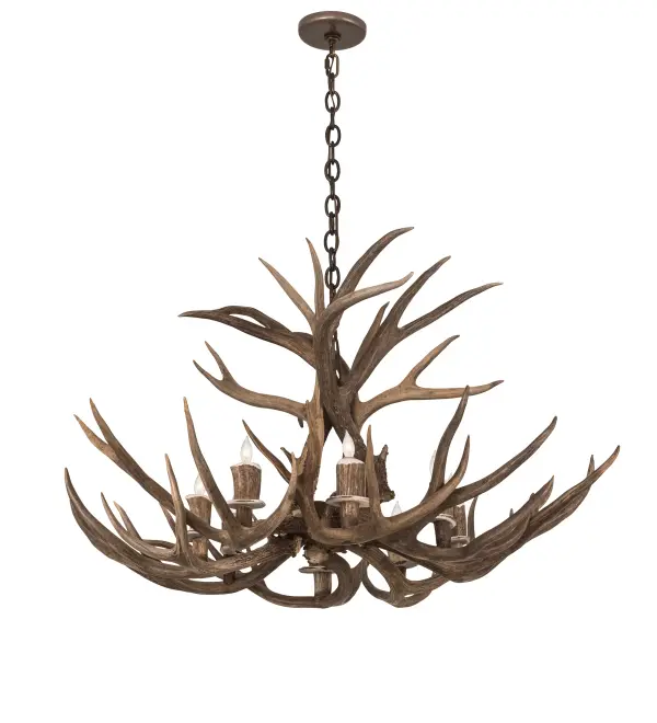 Dramatic wildlife designs come to light. Capture the rustic charm of naturally shed; hand selected Antlers from Fallow Deer. No animals are harmed and all Antlers are 100 percent authentic. This stunning chandelier is adorned with eight complementary candlelights that project beautiful ambient illumination. This fixture is enhanced with an Antique Copper finish. The overall height ranges from 23 to 56 inches as the chain length can be easily adjusted in the field to accommodate your specific lighting application needs. Handcrafted by highly skilled artisans in the USA. Handcrafted using sustainably harvested; naturally shed Antlers. No two antlers are exactly alike & natural variations may be expected from each one-of-a-kind piece.
