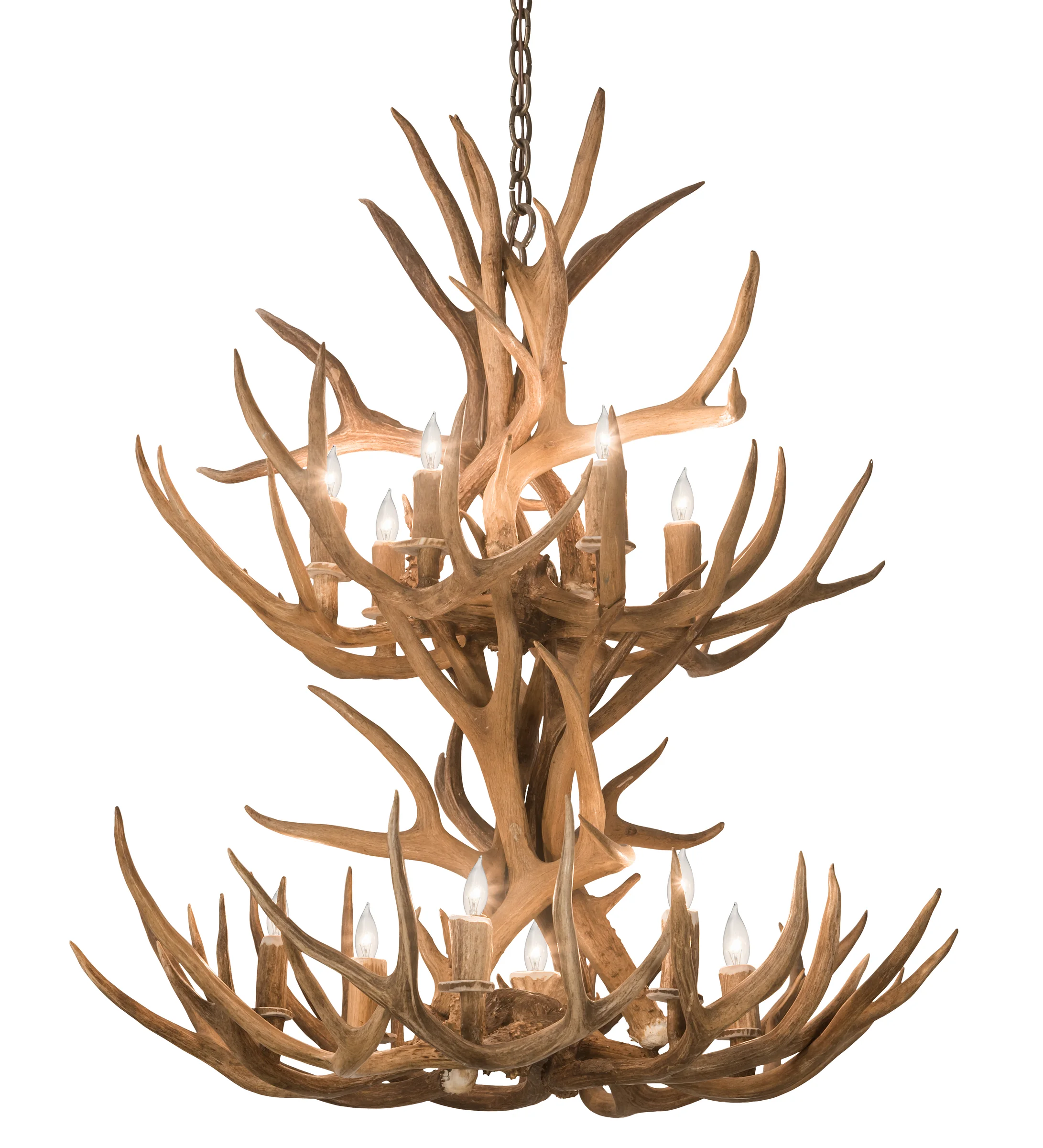 34" Wide Antlers Mule Deer 12 LT Chandelier