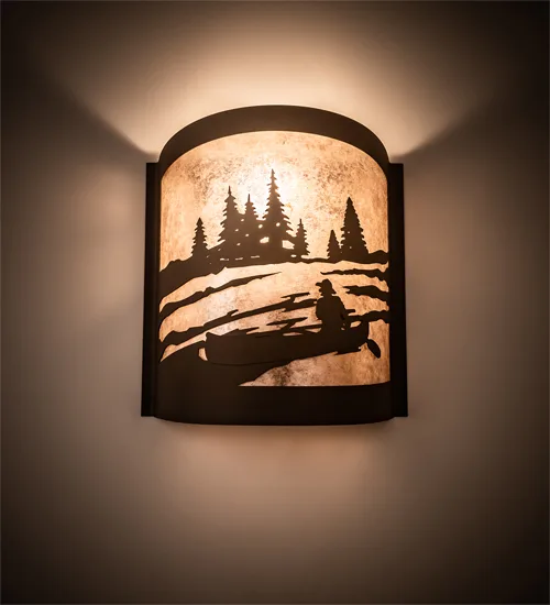 10" Wide Canoe At Lake Right Wall Sconce