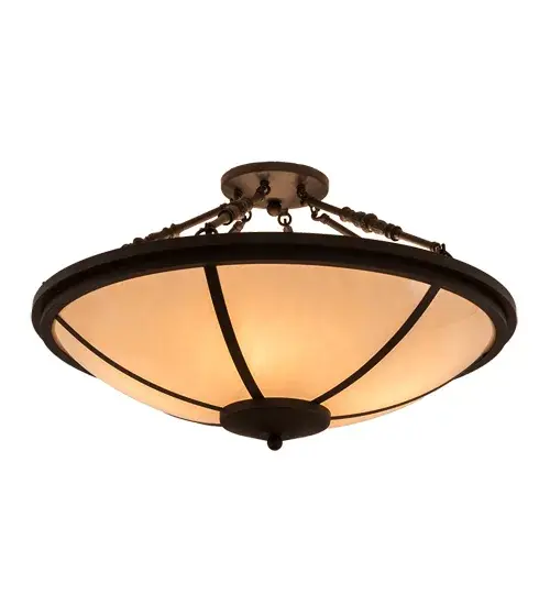 A stunning transitional look for residential; hospitality and commercial spaces. Designed with a luxurious Flesh tone Idalight shade; the Commerce ceiling fixture is enhanced with Oil Rubbed Bronze finished hardware. Custom crafted in our 180;000 square foot manufacturing facility in Yorkville; NY. Available in custom sizes; styles and finishes. Dimmable energy efficient lamping options offered. UL and cUL listed for damp and dry locations. - alternate view