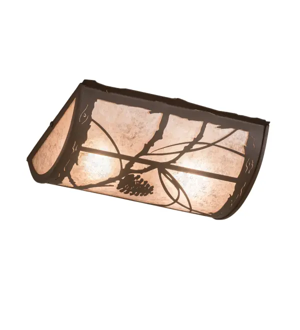Listen closely. You can almost hear the soft whisper of the Pine branches as they dance in the wind. Enjoy the warm ambiance of soft beautiful light projected through the curvaceous Silver Mica diffuser featuring stunning Pinecone and Pine branch designs in a unique oblong shape. Hand finished in a handsome Oil Rubbed Bronze. The ceiling fixture is handcrafted by highly skilled artisans in Yorkville; New York at the foothills of the Adirondack Mountains. Select the finish and size of your choice. Energy efficient lamping options available. Pricing may vary with custom options. UL and cUL listed for dry and damp locations.