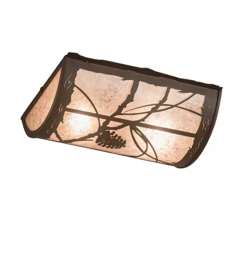 Listen closely. You can almost hear the soft whisper of the Pine branches as they dance in the wind. Enjoy the warm ambiance of soft beautiful light projected through the curvaceous Silver Mica diffuser featuring stunning Pinecone and Pine branch designs in a unique oblong shape. Hand finished in a handsome Oil Rubbed Bronze. The ceiling fixture is handcrafted by highly skilled artisans in Yorkville; New York at the foothills of the Adirondack Mountains. Select the finish and size of your choice. Energy efficient lamping options available. Pricing may vary with custom options. UL and cUL listed for dry and damp locations. - alternate view
