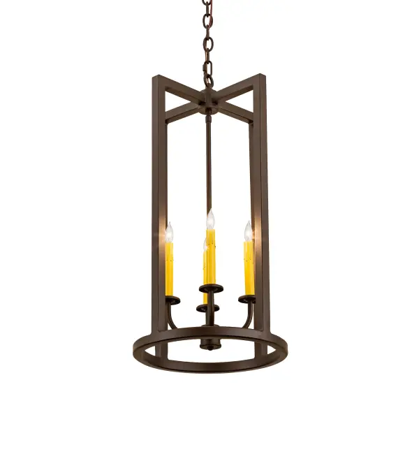 Porte Tournante features a classic open frame design. The pendant offers an appealing profile and delivers beautiful ambient illumination from four customer supplied Ivory faux candle lights. The hardware is featured in an Oil Rubbed Bronze finish. Handcrafted by skilled artisans in our 180;000 square foot manufacturing facility in Yorkville; NY. Custom sizes; styles; and colors are offered. Dimmable energy efficient lamping options are available. UL and cUL listed for dry and damp locations.