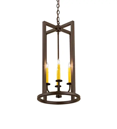 Porte Tournante features a classic open frame design. The pendant offers an appealing profile and delivers beautiful ambient illumination from four customer supplied Ivory faux candle lights. The hardware is featured in an Oil Rubbed Bronze finish. Handcrafted by skilled artisans in our 180;000 square foot manufacturing facility in Yorkville; NY. Custom sizes; styles; and colors are offered. Dimmable energy efficient lamping options are available. UL and cUL listed for dry and damp locations. - alternate view