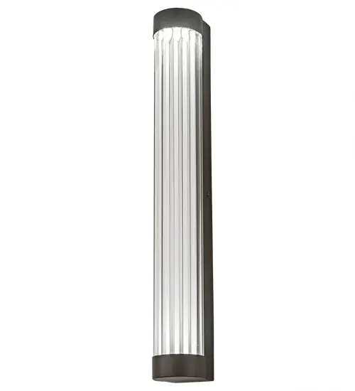 Created in our state of the art Lab in Yorkville; NY; this wall sconce features a brilliant array of Crystal Clear Glass Rods. The rod diffusers are complemented with endcaps and hardware in Oil Rubbed Bronze finishes. Integral dimmable energy efficient LEDs provide dramatic beams of ambient illumination. Handcrafted by highly skilled artisans in our 180;000 square foot manufacturing facility. Available in a wide range of custom choices including various finishes and sizes. UL and cUL listed for dry and damp locations. - alternate view