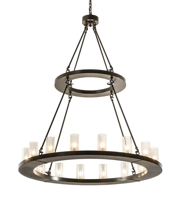 A ceiling fixture with a luxurious distinction and grand elegance. The Loxley Chandelier is custom crafted with 16 Clear Seeded Glass Cylindres on the lower decorative ring. The frame and hardware are hand finished in Timeless Bronze. Ideal for illuminating dining areas; conference tables; lobbies and other residential; hospitality and commercial spaces. Handcrafted by expert artisans in our 180;000 square foot manufacturing facility in Yorkville; NY. Custom finishes; styles and sizes are available. Dimmable energy efficient lamping options are offered. The chandelier is UL and cUL listed for dry and damp locations.