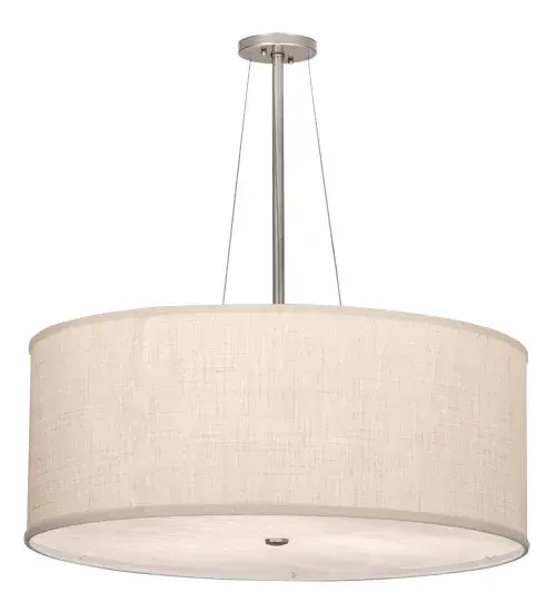 Designed with a curved profile and a clean architectural look. This appealing and versatile ceiling pendant reveals a sophisticated aesthetic. The Cilindro features an Eggshell Textrene shade enhanced with an Angelwing Idalight bottom diffuser. The hardware is featured in Nickel and White powder coated finishes. Custom crafted by highly skilled artisans in our 180,000 square foot manufacturing facility in Yorkville, New York. Custom sizes, finishes and diffuser colors available. UL and cUL listed for dry and damp locations however we do not recommend installing it in spaces that experience a large amount of moisture due to the fabric shade. Collection: Cilindro Finish: Nickel Glass: Eggshell Textrene And Angelwing Idalight Width: 30.00" Height: 30.00" Length: 30.00" Weight: 9.50 lb Extension from Wall: 12.00" Number of Bulbs: 3 Maximum Wattage: 12.00 W Bulb Type: A19 Bulb Base: E26 Light Source: LED Material: Steel Country of Origin: USA Safety Listing: Dry Safety Rating: Damp LED - alternate view
