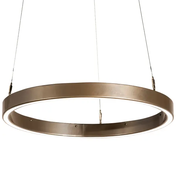 Anillo is a modern sophisticated pendant. This unique element creates a spectral halo of light for a stunning visual effect and breathtaking drama. This Bronze Metallic finished ring reveals a Statuario Idalight diffuser. Integral LEDs deliver beautiful illumination, energy savings and long life. The overall height of this pendant ranges from 10 to 80 inches as the spacecraft cable length can be easily adjusted in the field to accommodate your specific lighting application needs. The fixture is custom crafted in our 180,000 square foot manufacturing facility in Yorkville, NY. Custom sizes and finishes are available. UL and cUL listed for dry and damp locations. Collection: Anillo Finish: Bronze Metallic Glass: Statuario Idalight Width: 24.00" Height: 10.00" Length: 24.00" Weight: 8.50 lb Number of Bulbs: 1 Maximum Wattage: 11.00 W Bulb Type: STRIP Bulb Base: INTEGRAL Light Source: LED Color Temperature: 3000 K Material: Steel Country of Origin: USA Safety Listing: Damp Safety Rating: Damp LED