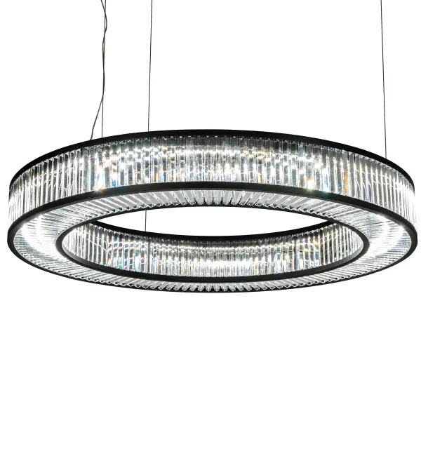 Luxurious jewelry inspired elements elevate this design aesthetic to a new level. Exquisite Crystal Baguettes provide a prismatic brilliance while illuminated by Integral LEDS for energy efficient ambient light. The pendant is enhanced with a Matte Black finish. The overall height of this pendant ranges from 13 to 191 inches as the aircraft cable length can be easily adjusted in the field to accommodate your specific lighting application needs. Eliminating the power cord; our exclusive proprietary suspension system is engineered with low voltage spacecraft cables for balance; precision and a clean aesthetic. The number of crystals; metal finishes and fixture size can be customized to your needs. UL and cUL listed for dry and damp locations.