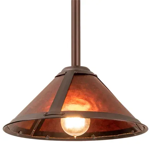 Created in the tradition of American master craftsmen; this ceiling pendant features a stunning Amber Mica shade; enhanced with a Mahogany Bronze-finished frame and hardware. The fixture is ideal for illuminating dining tables; entryways; and other spaces in residential and hospitality settings. The Sutter Pendant is featured in our American-designed; handcrafted Arts & Crafts Lighting Collection. UL and cUL listed for dry and damp locations. - alternate view
