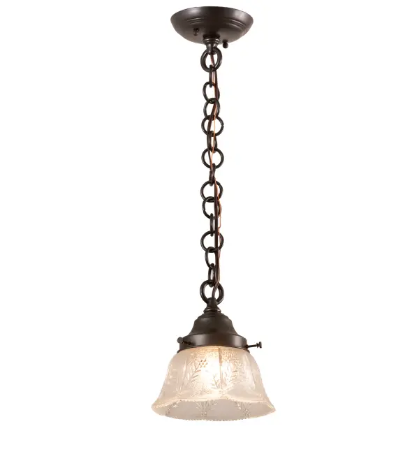 Reminiscent of lighting fixtures from the early 1900s. The Revival Summer Wheat Mini Pendant features a Clear Textured Revival glass shade with an authentic historic look to complement any room or space. Solid Brass hardware and accents in a Craftsman Brown finish make this piece a timeless treasure. The overall height of this pendant ranges from 11.5 to 24 inches as the chain length can be easily adjusted in the field to accommodate your specific lighting application Align the mini pendants in multiples to make a dramatic design statement above an island; table; counter or bar. Handmade in our 180;000 square foot manufacturing facility in Yorkville; NY. UL and cUL listed for dry and damp locations.