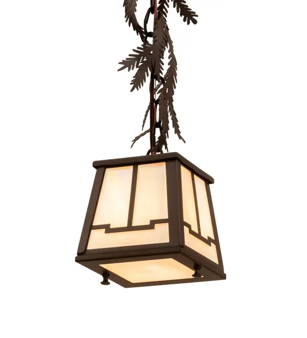 The material is Steel and Glass. The finish is Oil Rubbed Bronze. The glass is White Iridescent. Collection: Pine Branch Finish: Oil Rubbed Bronze Glass: White Iridescent Width: 8.00" Height: 10.00" Length: 5.50" Weight: 5.00 lb Number of Bulbs: 1 Maximum Wattage: 40.00 W Bulb Type: A19 Bulb Base: E12 Material: Steel Country of Origin: USA Safety Listing: Damp Safety Rating: Damp