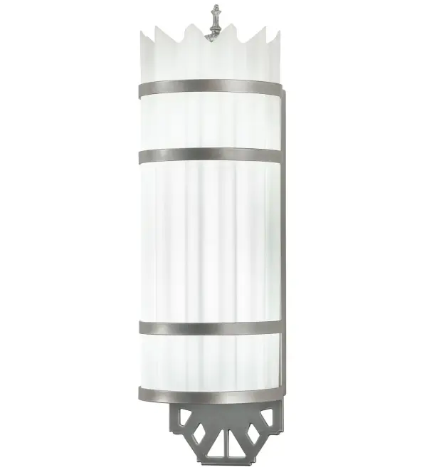 A timeless sconce design with style. Lagoon Deco features Statuario Idalight diffuser with a ribbed styled design. The frame, finial and Deco styled accents are featured in a Nickel powder coat finish for interior and exterior applications. Custom crafted by highly skilled artisans in our 180,000 square foot manufacturing facility in Yorkville, New York. Custom designs, sizes and finishes available. UL and cUL listed for dry and damp locations. Collection: Lagoon Finish: Nickel Powder Coat Glass: Statuario Idalight Width: 6.00" Height: 19.50" Length: 6.00" Weight: 5.00 lb Extension from Wall: 6.00" Number of Bulbs: 3 Maximum Wattage: 8.00 W Bulb Type: STRIP Bulb Base: INTEGRAL Light Source: LED Color Temperature: 3000 K Material: Steel/Brass Country of Origin: USA Safety Listing: Wet Safety Rating: Wet LED