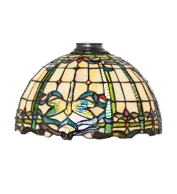 Every Meyda Tiffany item is a unique handcrafted work of art. Natural variations in the wide array of materials that we use to create each Meyda product make every item a masterpiece of its own. Photographs are a general representation of the product. Colors and designs will vary. Collection: Dragonfly Glass: Stained Glass Width: 12.00" Height: 7.50" Length: 12.00" Weight: 2.00 lb Country of Origin: CHINA Safety Rating: Dry