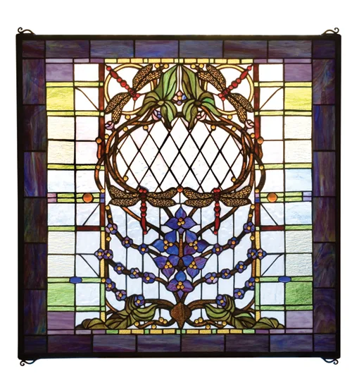29"W X 29"H Dragonfly Allure Stained Glass Window