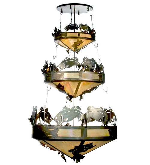 58"W Catch of the Day Bass 3 Tier Inverted Pendant