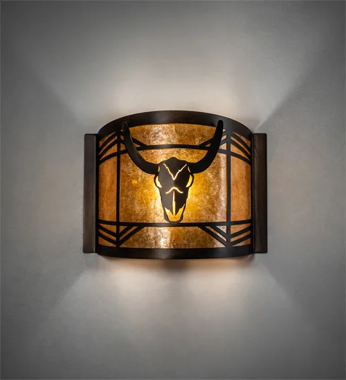 12" Wide Steer Skull Wall Sconce