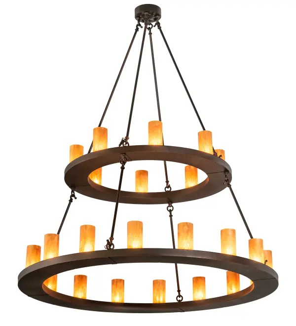 Blending an elegant style with a classic distinguished look. Loxley is custom crafted with 24 Ambra Siena Idalight Cylindres on two tiers. The chandelier is featured in a Mahogany Bronze finish. Ideal for illuminating dining areas, conference tables, lobbies and other residential, hospitality and commercial spaces. Handcrafted by highly skilled artisans in our 180,000 square foot manufacturing facility in Yorkville, New York. Diffuser colors, metal finishes and fixture sizes can be customized to your needs. UL and cUL listed for dry and damp locations. Collection: Loxley Finish: Mahogany Bronze Glass: Ambra Siena Idalight Width: 54.00" Height: 64.00" Length: 54.00" Weight: 98.00 lb Extension from Wall: 8.75" Number of Bulbs: 24 Maximum Wattage: 40.00 W Bulb Type: B11 Bulb Base: E26 Material: Steel Country of Origin: USA Safety Listing: Damp Safety Rating: Damp