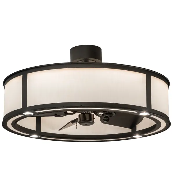A modern marvel that enhances residential and commercial settings. This custom fan-integrated lighting fixture features stunning Eggshell Textrene with a matching bottom diffuser, complemented with an Old Wrought Iron finish. The Chandel-Air features multiple layers of light for different moods and tasks, including Integral LED inner lights that provide a handsome decorative effect and beautiful ambient lighting, while 4 downlights offer task illumination on surfaces below. In summer, the fan pushes down a windchill that circulates to keep the space cool and comfortable. In winter, the fan is reversed to pull the room air towards the ceiling and force the warm air back into your space. The Smythe Craftsman Chandel-Air is included in our American-made, American-designed handcrafted Chandel-Air Collection. Manufactured in Yorkville, NY. UL & cUL listed for dry and damp locations Collection: Smythe Craftsman Finish: Old Wrought Iron Glass: Eggshell Textrene Width: 36.50" Height: 18.00" Length: 36.50" Weight: 58.00 lb Number of Bulbs: 8 Maximum Wattage: 28.00 W Bulb Type: STRIP Bulb Base: INTEGRAL Light Source: LED Material: Steel Country of Origin: USA Safety Listing: Dry Safety Rating: Dry LED