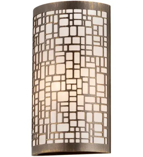 A mesmerizing Art Deco design comes to light with the Cilindro Deco wall sconce. A gridwork mosaic is featured across an Off-White Textrene Shade. The shade is complemented with Antique Brass finished hardware. Handcrafted by highly skilled artisans in our 180,000 square foot manufacturing facility in Yorkville, New York. This ADA wall sconce is available in custom sizes, styles and finishes. UL and cUL listed for dry and damp locations however we do not recommend installing it in spaces that experience a large amount of moisture due to the fabric shade. Collection: Cilindro Finish: Antique Brass Glass: Off White Textrene Width: 10.00" Height: 18.00" Length: 4.00" Weight: 6.00 lb Extension from Wall: 4.00" Number of Bulbs: 1 Maximum Wattage: 40.00 W Bulb Type: B10 Bulb Base: E12 Light Source: LED Material: Steel Country of Origin: USA Safety Listing: Dry Safety Rating: Damp LED - alternate view
