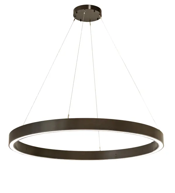 A modern sophisticated pendant featuring a spectral halo of ambient light that creates a stunning visual effect and breathtaking drama. Eliminating the power cord, our exclusive proprietary suspension system is engineered with low voltage spacecraft cables for balance, precision and a clean aesthetic. This Timeless Bronze finished ring reveals a Statuario Idalight diffuser. Integral LEDs offer dimmability, energy savings, minimal maintenance and long life. The overall height of this pendant ranges from 17 to 77 inches as the cable length can be easily adjusted in the field. Handcrafted in our 180,000 square foot manufacturing facility in Yorkville, New York. Diffuser colors, metal finishes and fixture sizes can be customized to your needs. Collection: Anillo Halo Finish: Timeless Bronze Glass: Statuario Idalight Width: 60.00" Height: 17.00" Length: 60.00" Weight: 52.00 lb Number of Bulbs: 10 Maximum Wattage: 137.00 W Bulb Type: STRIP Bulb Base: INTEGRAL Light Source: LED Color Temperature: 3000 K Material: Steel Country of Origin: USA Safety Listing: Damp Safety Rating: Damp LED