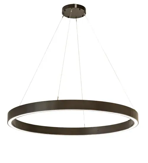 A modern sophisticated pendant featuring a spectral halo of ambient light that creates a stunning visual effect and breathtaking drama. Eliminating the power cord, our exclusive proprietary suspension system is engineered with low voltage spacecraft cables for balance, precision and a clean aesthetic. This Timeless Bronze finished ring reveals a Statuario Idalight diffuser. Integral LEDs offer dimmability, energy savings, minimal maintenance and long life. The overall height of this pendant ranges from 17 to 77 inches as the cable length can be easily adjusted in the field. Handcrafted in our 180,000 square foot manufacturing facility in Yorkville, New York. Diffuser colors, metal finishes and fixture sizes can be customized to your needs. Collection: Anillo Halo Finish: Timeless Bronze Glass: Statuario Idalight Width: 60.00" Height: 17.00" Length: 60.00" Weight: 52.00 lb Number of Bulbs: 10 Maximum Wattage: 137.00 W Bulb Type: STRIP Bulb Base: INTEGRAL Light Source: LED Color Temperature: 3000 K Material: Steel Country of Origin: USA Safety Listing: Damp Safety Rating: Damp LED - alternate view