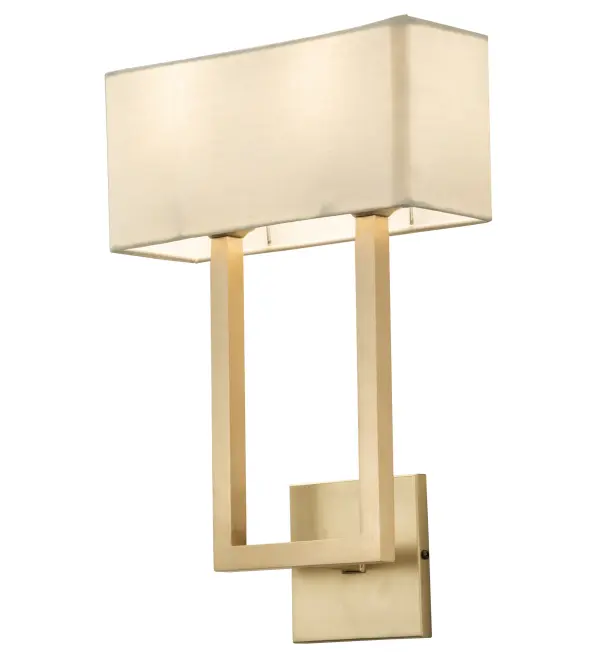 Designed with bold geometric styling. This Quadrato wall sconce features an elongated rectangular profile that provides the perfect lighting design to illuminate and enhance the aesthetics of transitional and contemporary settings. An architecturally designed frame featured in a Brushed Brass finish embraces the Eggshell Textrene shade. Handcrafted by highly skilled artisans in our 180;000 square foot manufacturing facility in Yorkville; New York. Shades styles and metal finishes can be customized to your needs. UL and cUL listed for damp and dry locations.UL and cUL listed for dry and damp locations; however; we do not recommend installing it in spaces that experience a large amount of moisture due to the fabric shade.