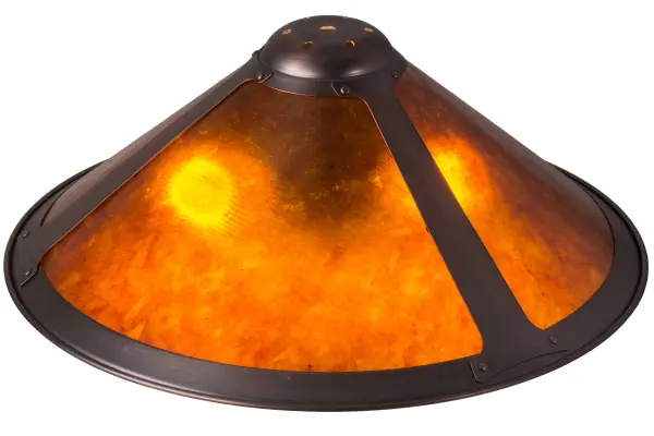 This shade is created in the tradition of master artisans. It features stunning Amber Mica panels, which are complemented by a Mahogany Bronze finished frame. The shade pairs well with a base to create a table or floor lamp and matches hardware to create a chandelier, pendant, or flush mount. The Sutter Shade is featured in our American-designed, handcrafted Arts and Crafts Lighting Collection. Collection: Sutter Finish: Mahogany Bronze Glass: Amber Mica Width: 17.00" Height: 6.50" Length: 17.00" Weight: 1.00 lb Extension from Wall: 5.50" Number of Bulbs: 6 Bulb Type: A19 Bulb Base: E26 Material: Steel Country of Origin: CHINA Safety Listing: Dry Safety Rating: Dry