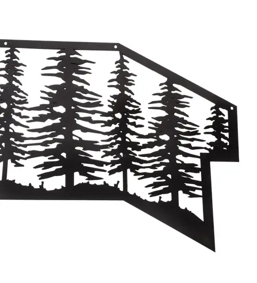 This stunning; decorative railing features a beautiful metal motif highlighting Tall Pine trees growing high among the woodlands. The lengthy fixture; which is built for interior and exterior spaces; displays this exquisite metal motif in a Solar Black finish. The Tall Pines Railing is included in our American-made; American-designed; handcrafted Nature Inspired Collection; which is manufactured in Yorkville; New York. Upstate New York's adventurous playland; known as the Adirondack Mountains; with its many breathtaking forests; lakes; and rivers; is the spiritual birthplace of Meyda and inspires our rustic-themed collections. - alternate view